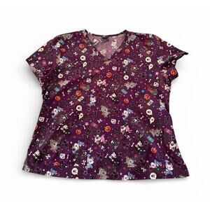 Tokidoki by Koi Halloween Skulls Bats Leslie Print Scrub Top Women's Size XL